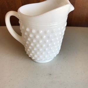 Vintage Anchor Hocking Small  Hobnail Milk Glass Pitcher Utensil Holder Vase